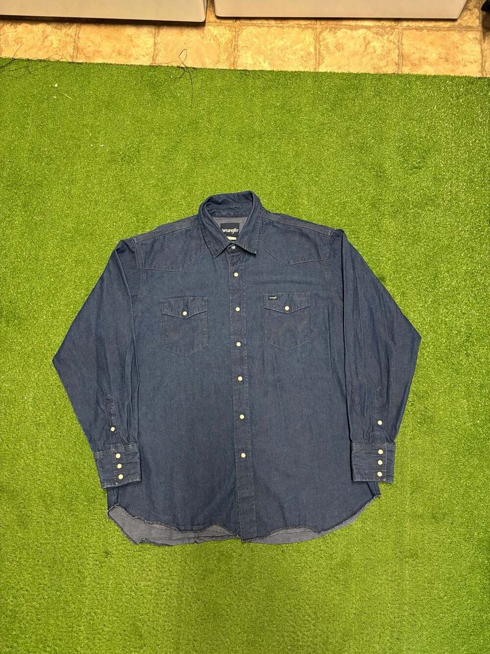 Wrangler Pear Snap Denim Western Long Sleeve Shirt Size 18x36